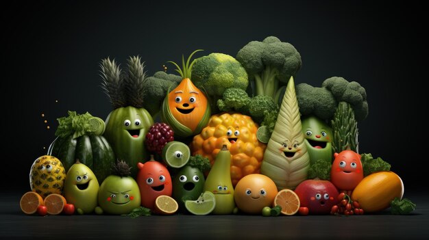 El personaje de las frutas y verduras de dibujos animados.