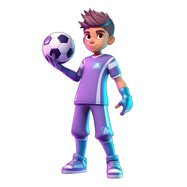 Foto personaje de futbolista con ropa púrpura