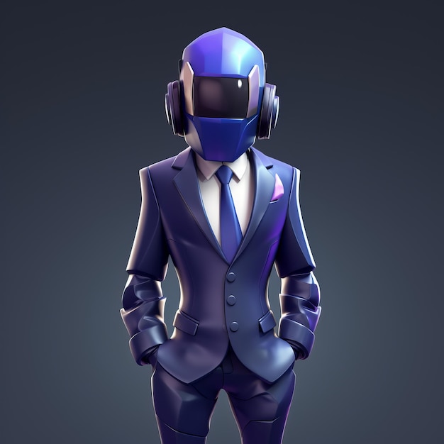 Foto personaje futurista de fortnite en traje azul con muchos detalles