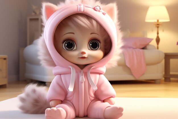 Foto el personaje del gatito lindo es una ilustración de dibujos animados en 3d.