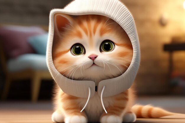 Foto el personaje del gatito lindo es una ilustración de dibujos animados en 3d.