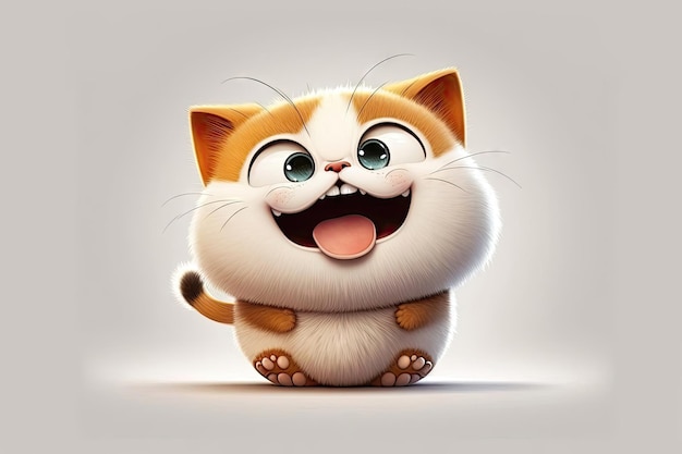 Personaje de gato de dibujos animados feliz sobre fondo blanco