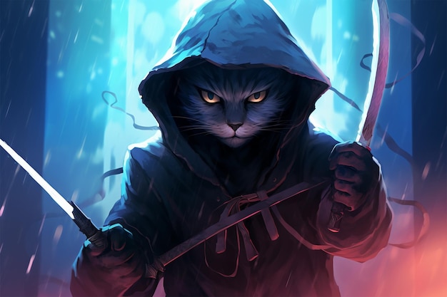 personaje de gato guerrero ninja