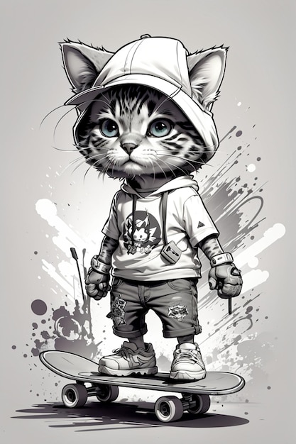 personaje de gato de patineta