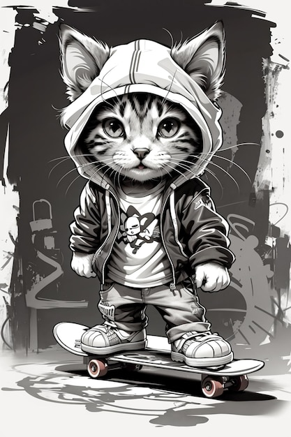 personaje de gato de patineta