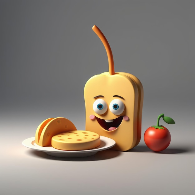 personaje gracioso de la comida personaje gracioso del alimento personaje de dibujos animados con un sándwich ilustrado en 3D