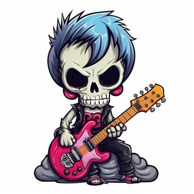 Personaje de guitarrista de punk rock cantando y tocando la guitarra eléctrica Estrella de punk rock con guitarra AI Generativo