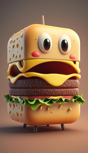 Personaje de hamburguesa de dibujos animados lindo modelo 3d