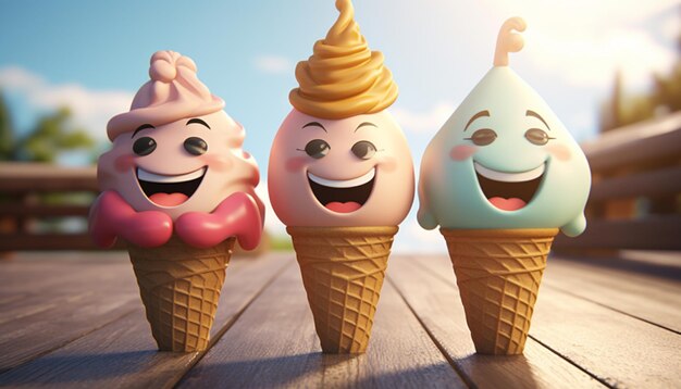 Personaje de helado de dibujos animados en 3D 1