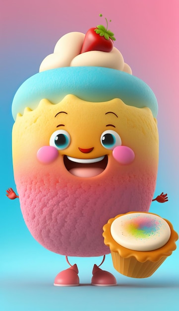 Personaje de helado de dibujos animados lindo modelo 3d