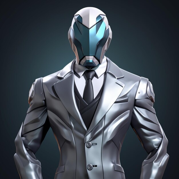 Foto personaje hiperrealista de scifi fortnite con traje de plata y pajarita