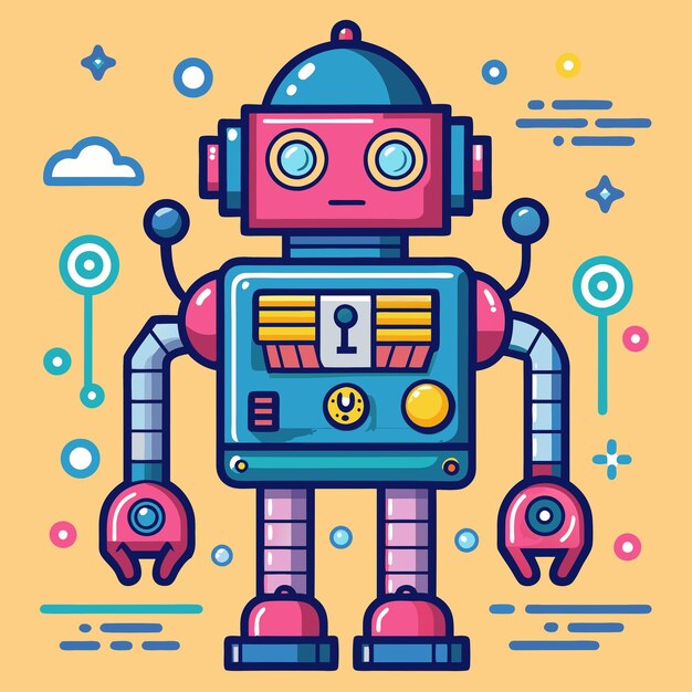El personaje del icono de dibujos animados del robot aislado es un signo de diseño gráfico