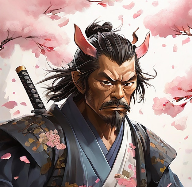 Foto personaje de la ilustración samurai con espada