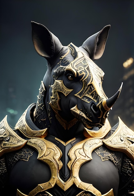 Un personaje del juego Rinoceronte en dorado y dorado.