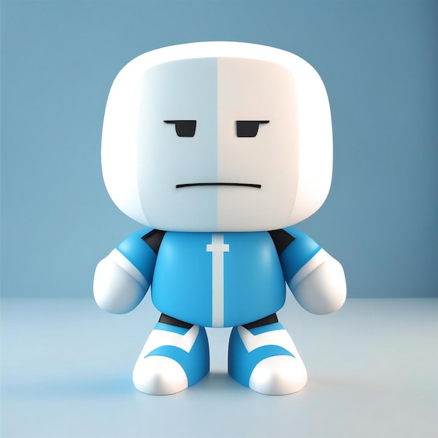 un personaje lego blanco con una chaqueta azul