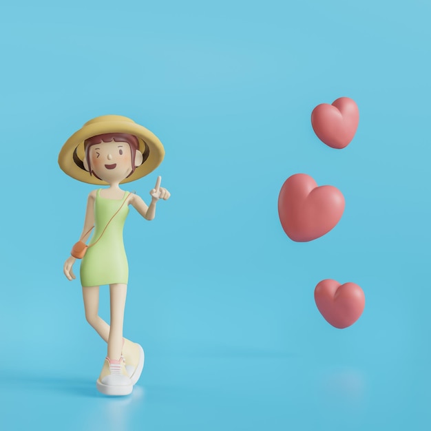 Personaje lindo en 3D sobre la aplicación de citas