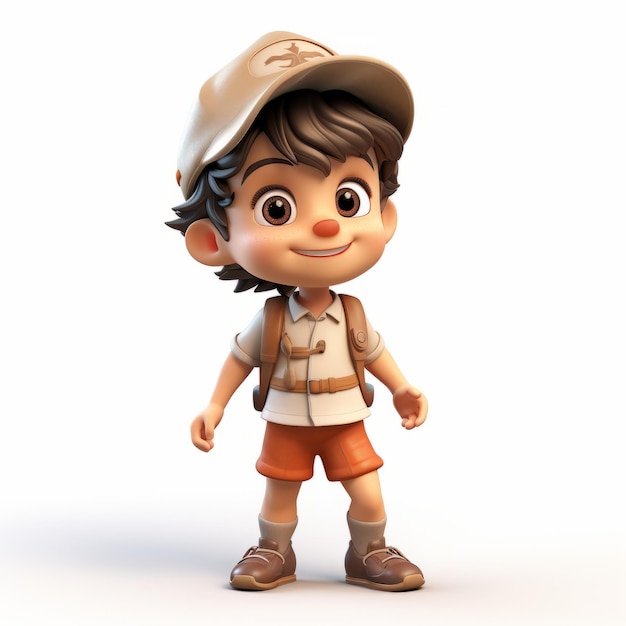 El personaje de Little Boy Explorer animado en 3D renderizado en estilo Fernando Amorsolo