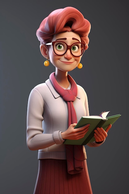 personaje de maestra render 3d estilo pixar 3d