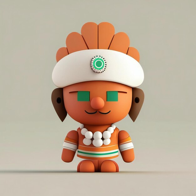 Foto personaje mascota en colores naranja, verde y blanco. ia generativa.