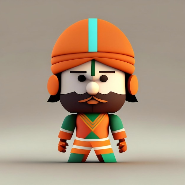 Personaje mascota en colores naranja, verde y blanco. IA generativa.