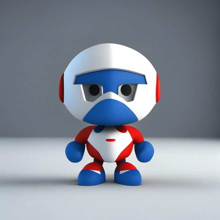Foto personaje mascota en colores rojo, azul y blanco. ai generativa.