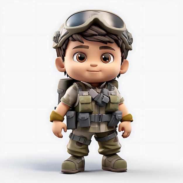 Personaje de mascota del ejército de niño lindo 3d