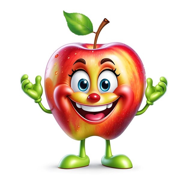 Foto personaje de la mascota de la manzana sobre fondo blanco