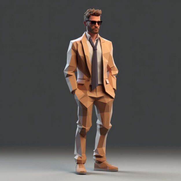 Personaje masculino en 3D al estilo de Pierce Brosnan Deconstrued Tailoring y Hardedge Neogeo