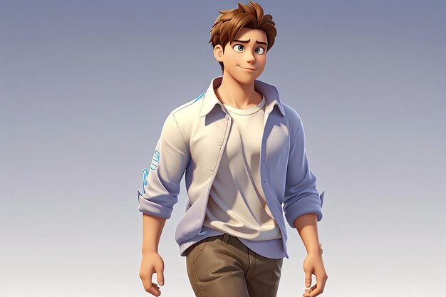 Personaje masculino casual en 3D con pose de caminar Ilustración 3D