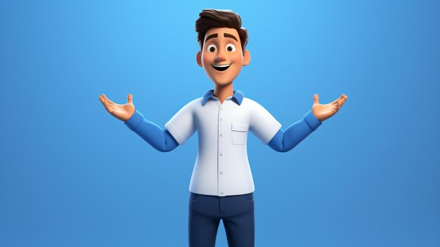 Foto personaje masculino de dibujos animados en 3d de fondo azul sobre blanco