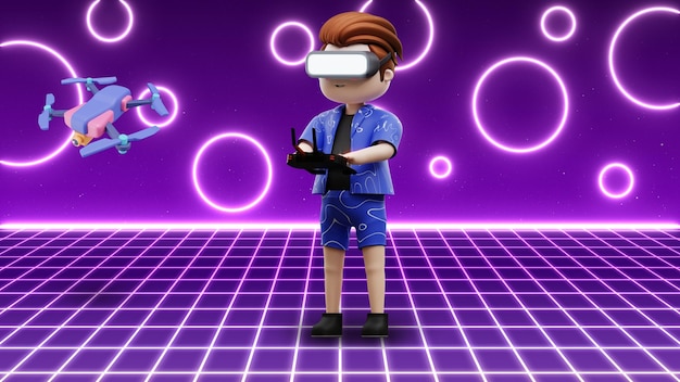 Un personaje del Metaverso en HD 3D juega con un dron Ilustración de fondo Foto 1