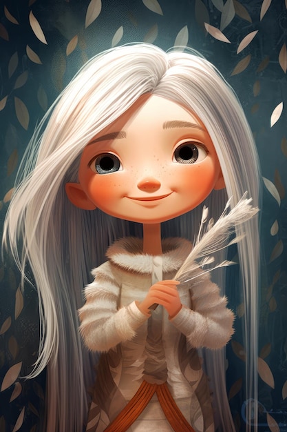 Un personaje de niña linda de dibujos animados