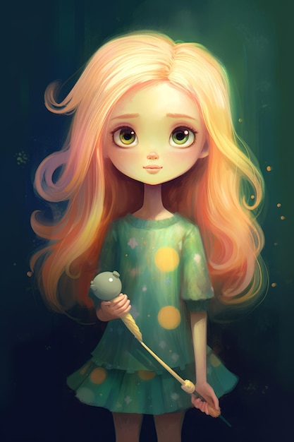 Un personaje de niña linda de dibujos animados