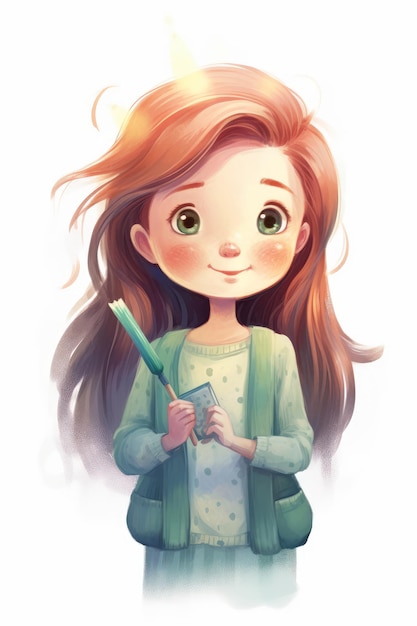 Un personaje de niña linda de dibujos animados