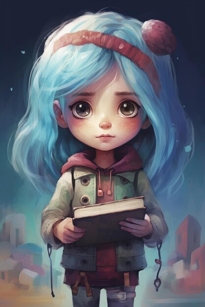 Un personaje de niña linda de dibujos animados