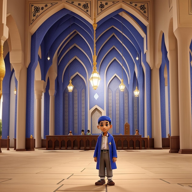 Personaje de niño musulmán en la mezquita