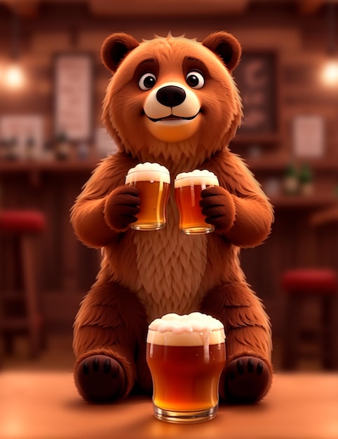 Personaje de oso de peluche de dibujos animados en 3D