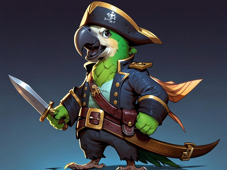 personaje parecido a un loro como capitán pirata