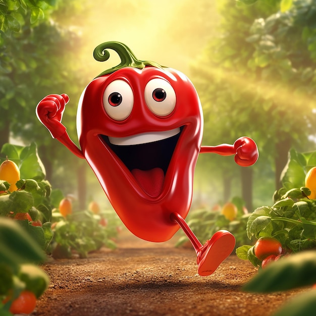 personaje de pimienta roja feliz en la postura de correr