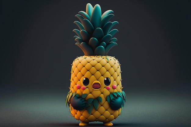 Personaje de piña con una expresión divertida.