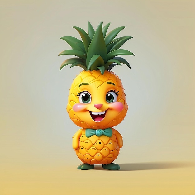 Un personaje de piña lindo en 3D.