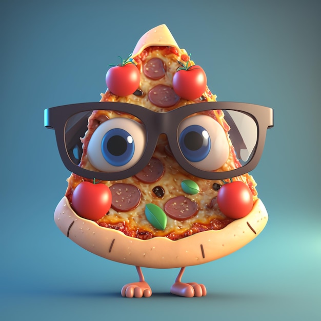 Foto personaje de pizza con gafas