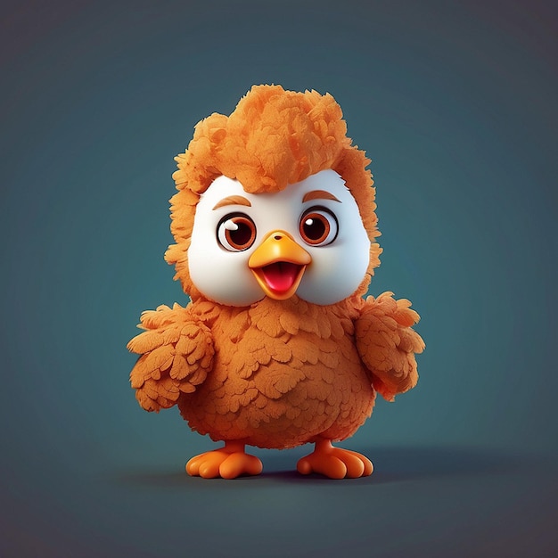 Un personaje de pollo frito en 3D.