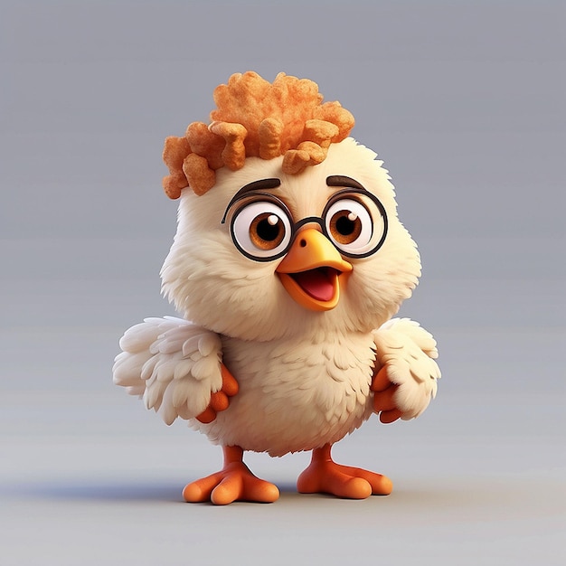 Un personaje de pollo frito en 3D.