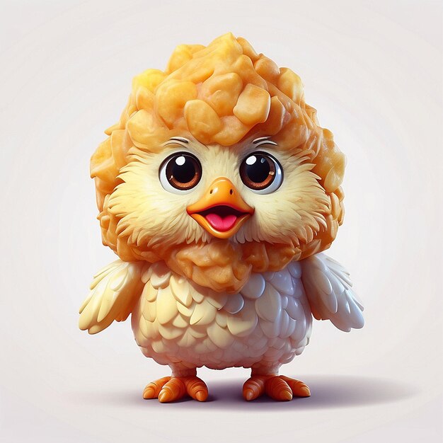 Un personaje de pollo frito en 3D.