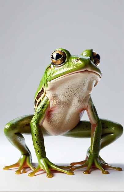 Foto personaje de rana antropomórfica aislado en el fondo