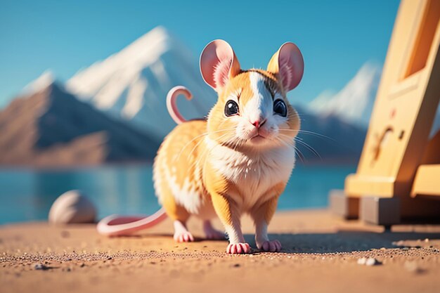 Personaje de ratón de dibujos animados Cute Closeup Fotografía de animales Papel de pared Ilustración de fondo