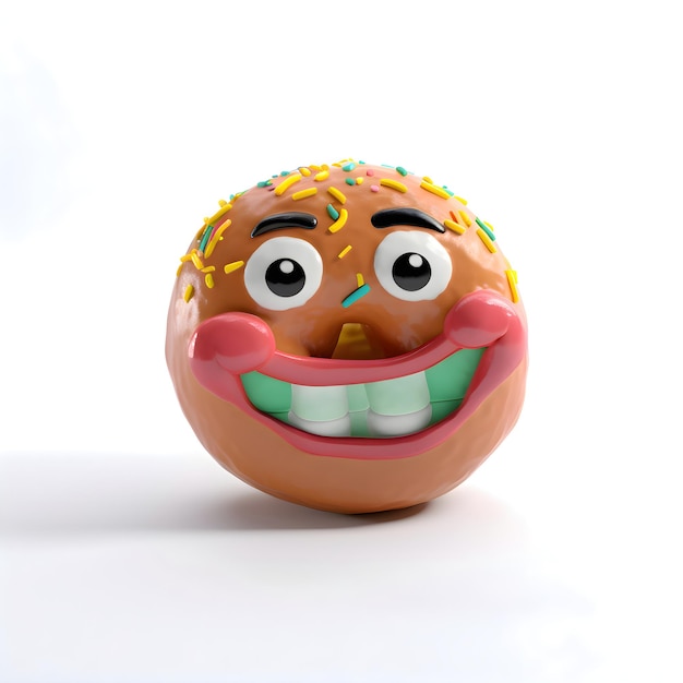 Personaje de rosquilla con sonrisa aislada en fondo blanco ilustración 3D