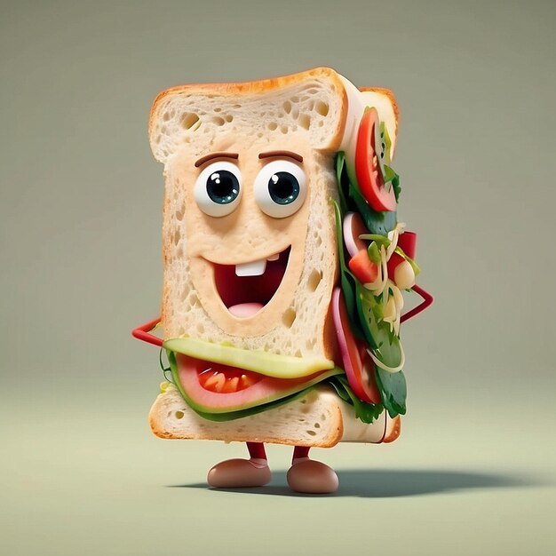 Personaje de sándwich de dibujos animados en 3D