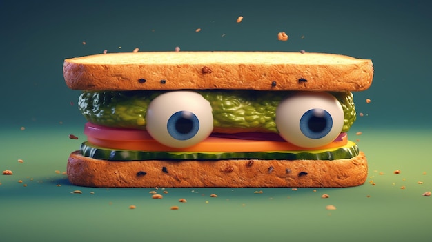 personaje de sándwich de dibujos animados lindo generativo ai